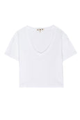 AMO Denim Cropped V Neck Tee in White