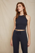 AMO Denim Crop Rib Muscle Tank in Vintage Black