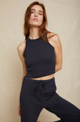 AMO Denim Crop Rib Muscle Tank in Vintage Black