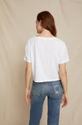 AMO Denim Cropped V Neck Tee in White