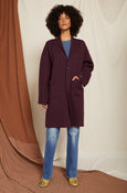 AMO Denim Ida Long Wool Coat in Winetasting