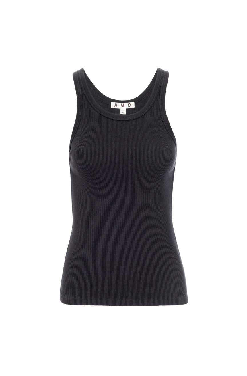 Long Rib Tank  Vintage Black