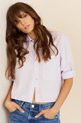 AMO Denim Ruth Crop Shirt in Blushing Stripe