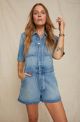 AMO Denim Skip Romper in Finder Keeper w/ Destroy