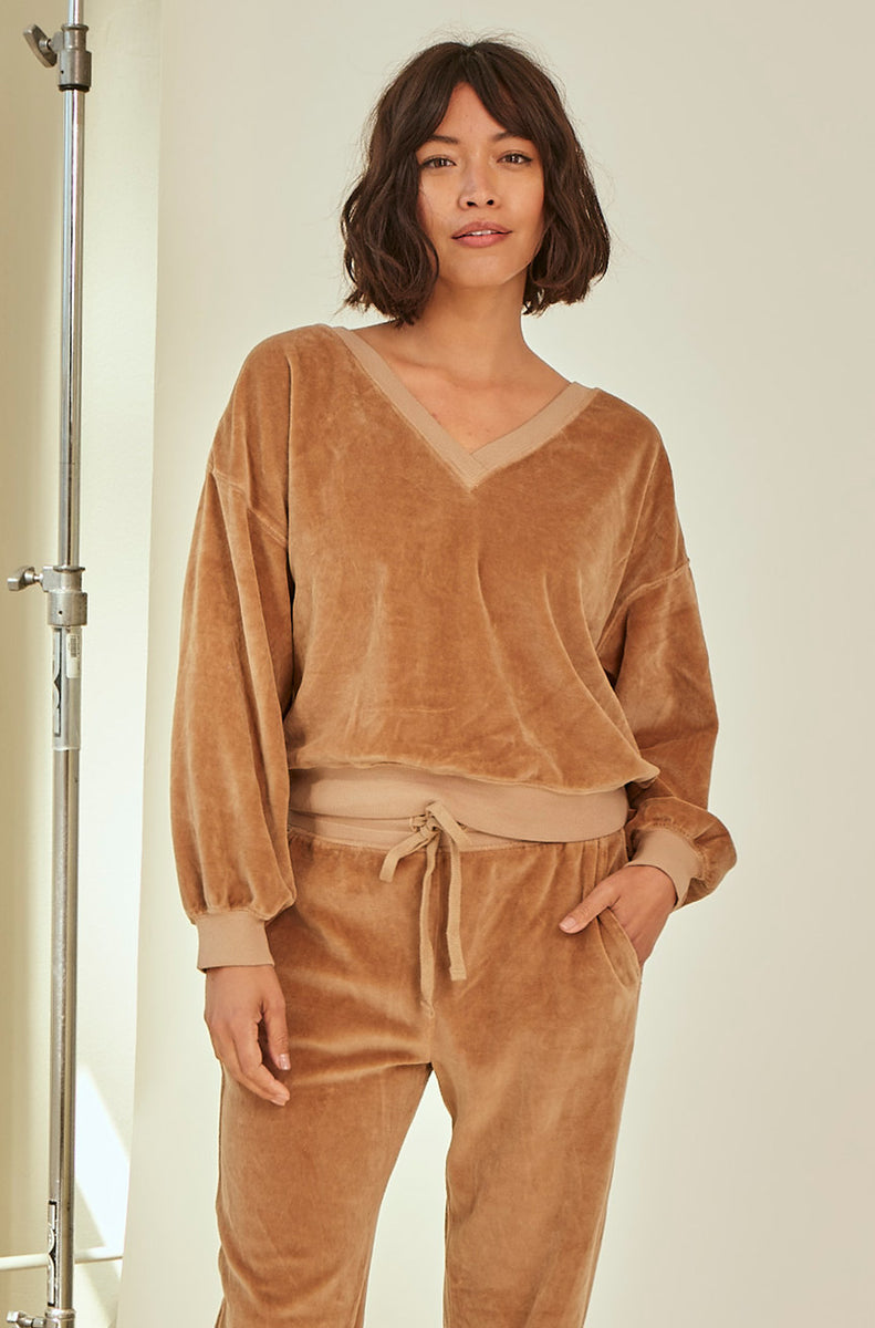Velour v neck sweater cheap